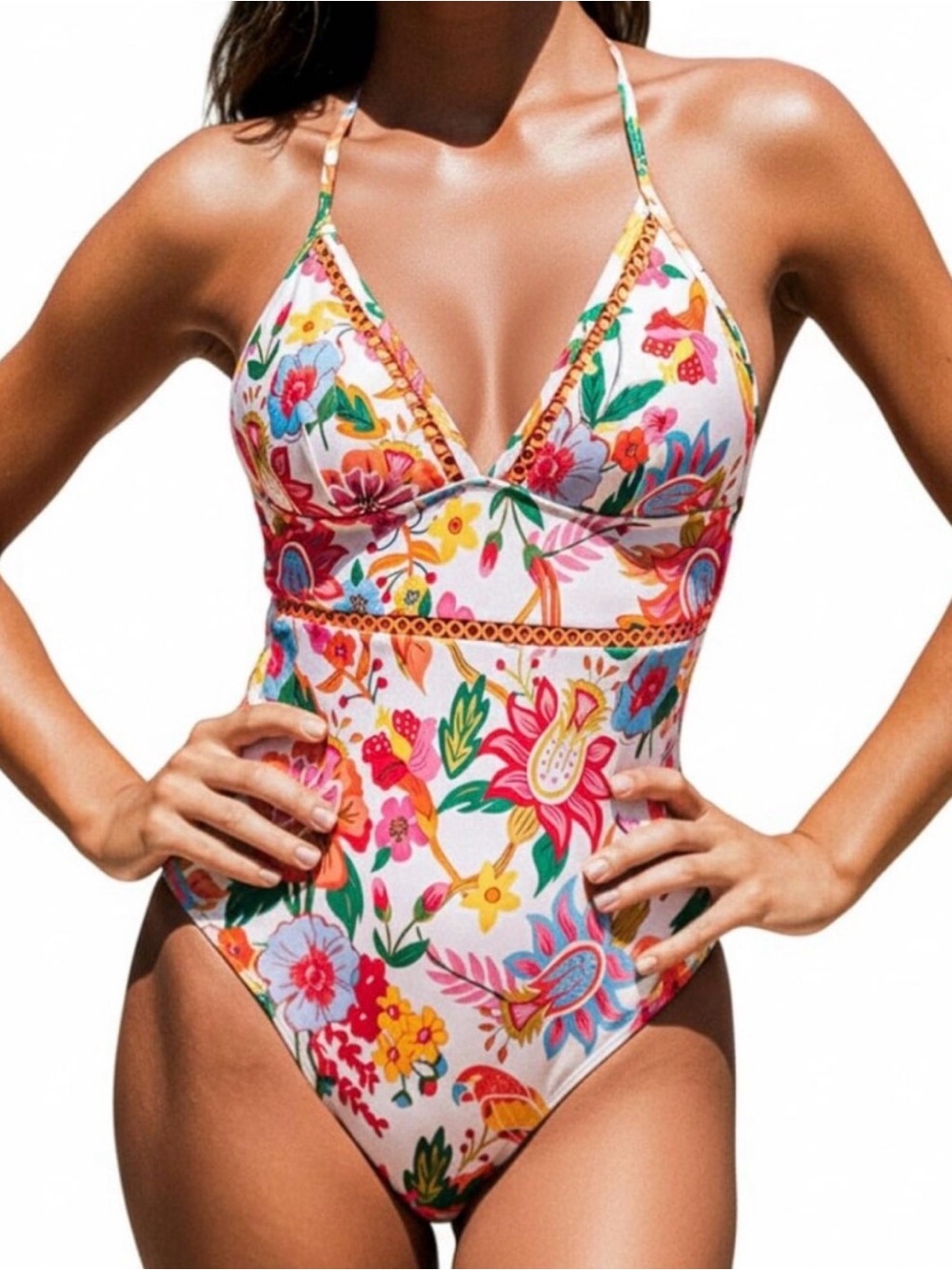Cupshe Floral Halter One Piece Swimsuit